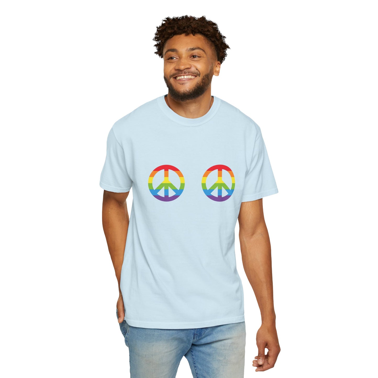 πβοΈ Peace, Love & Pronouns PRIDE Unisex Garment-Dyed Ta-Ta T-Shirt