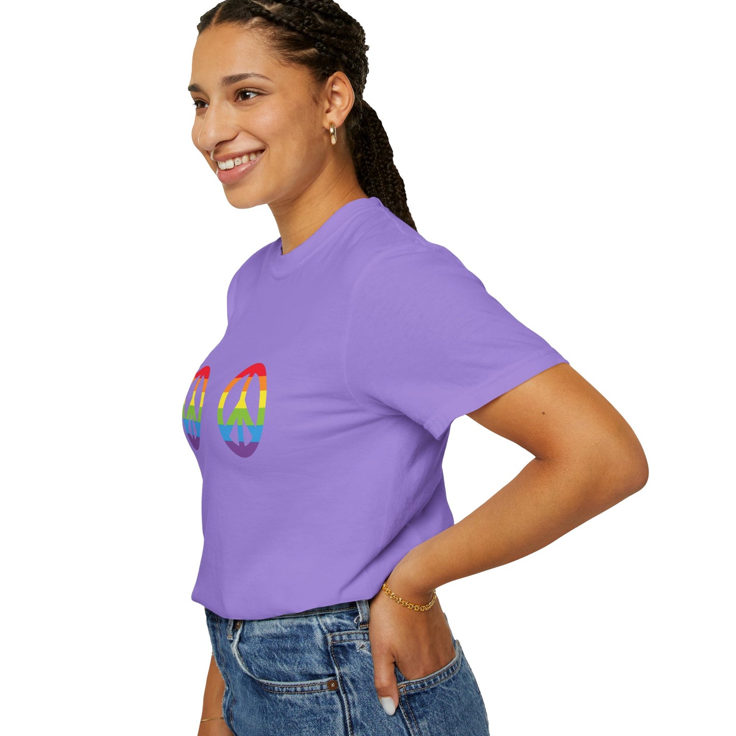 πβοΈ Peace, Love & Pronouns PRIDE Unisex Garment-Dyed Ta-Ta T-Shirt