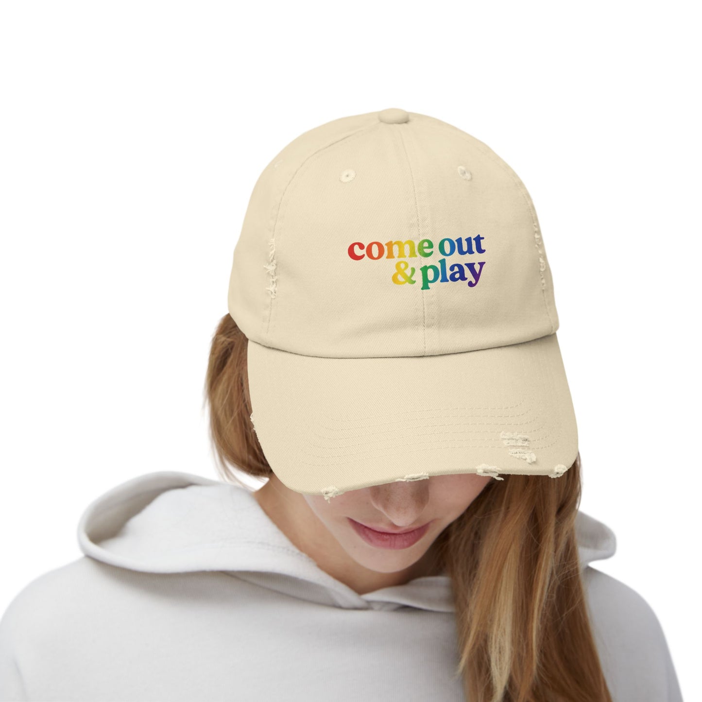 🧢🌈 Come Out & Play PRIDE Unisex Distressed Cap
