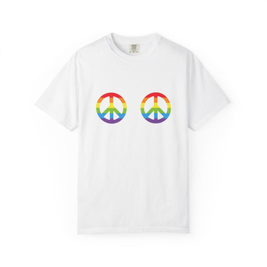 🌈✌️ Peace, Love & Pronouns PRIDE Unisex Garment-Dyed Ta-Ta T-Shirt