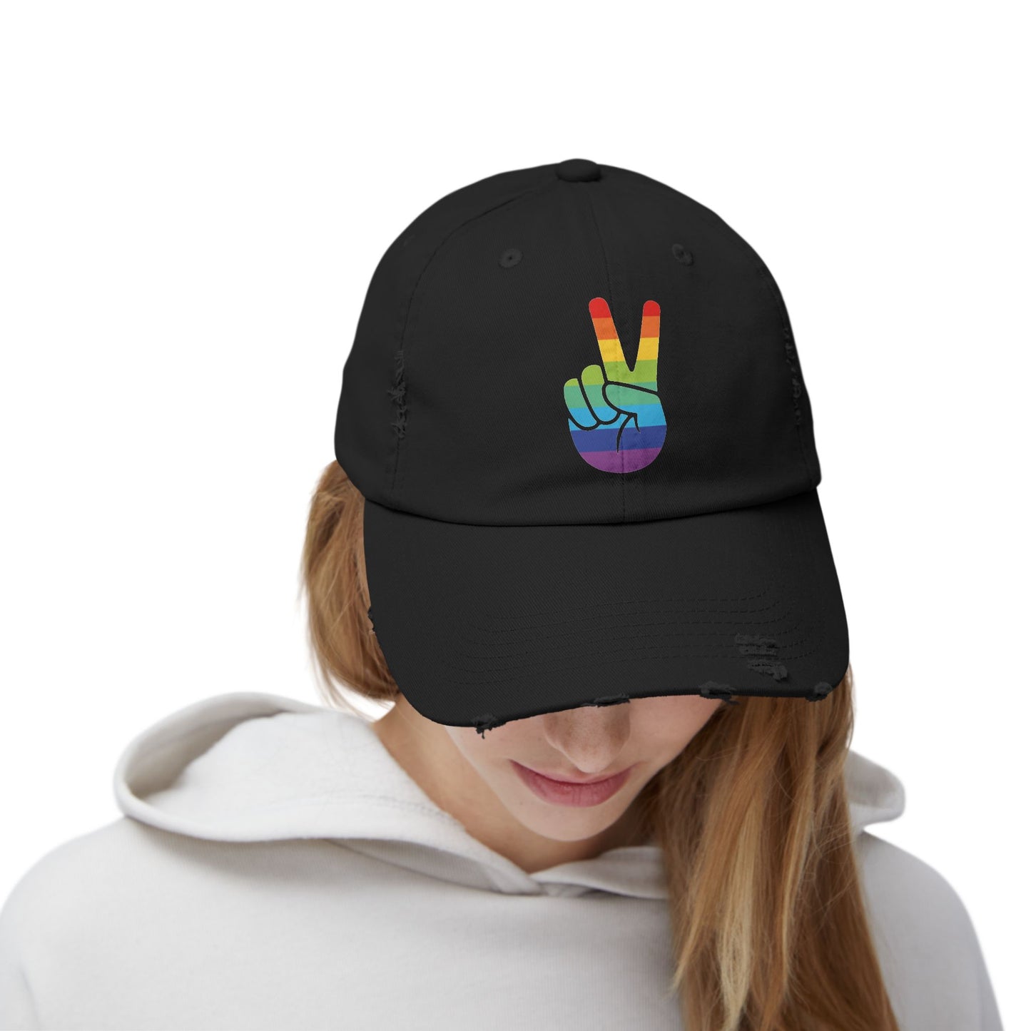 🧢🌈 Peace, Love & PRIDE Unisex Distressed Cap
