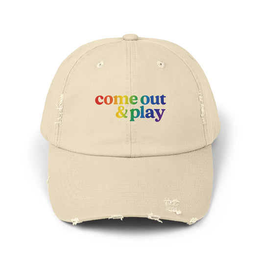 🧢🌈 Come Out & Play PRIDE Unisex Distressed Cap