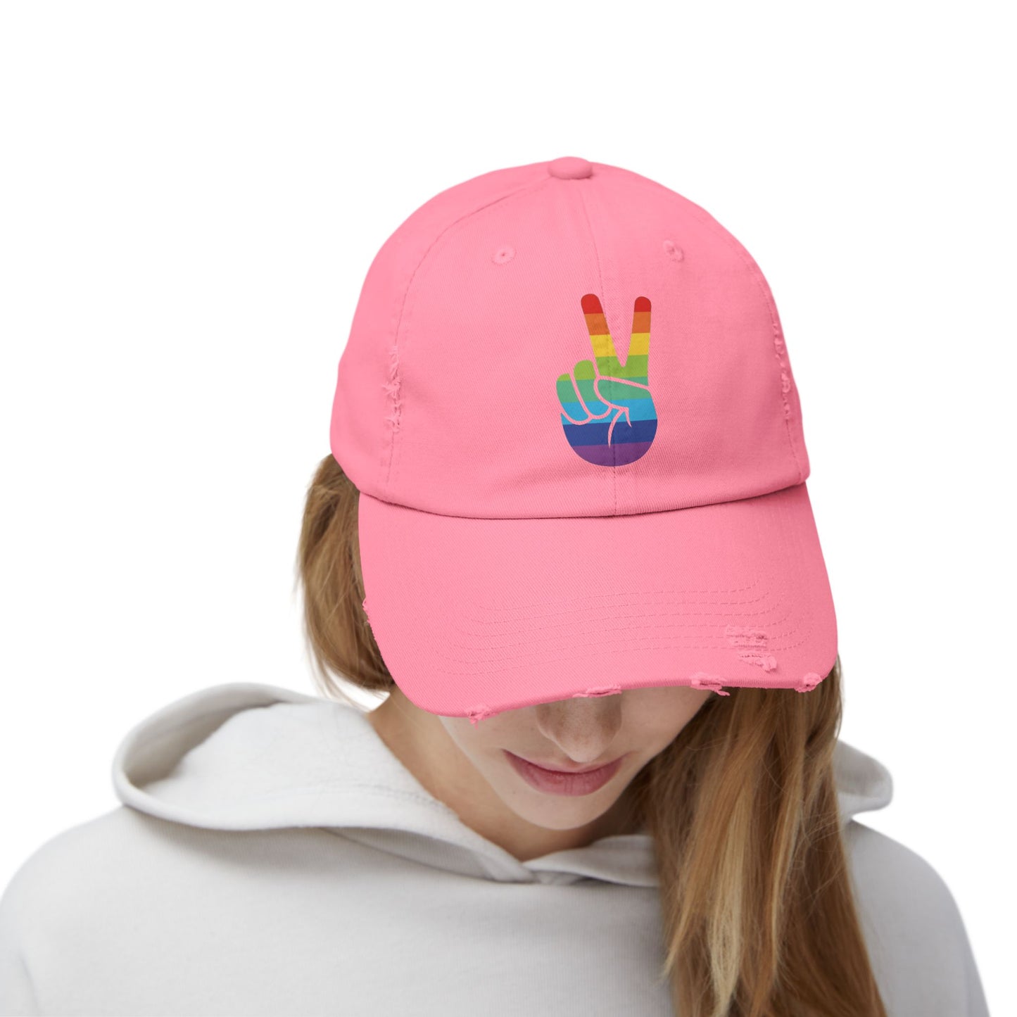🧢🌈 Peace, Love & PRIDE Unisex Distressed Cap