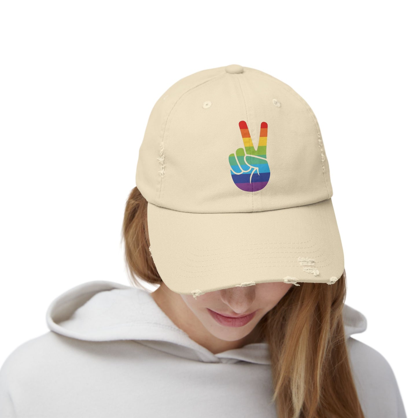 🧢🌈 Peace, Love & PRIDE Unisex Distressed Cap