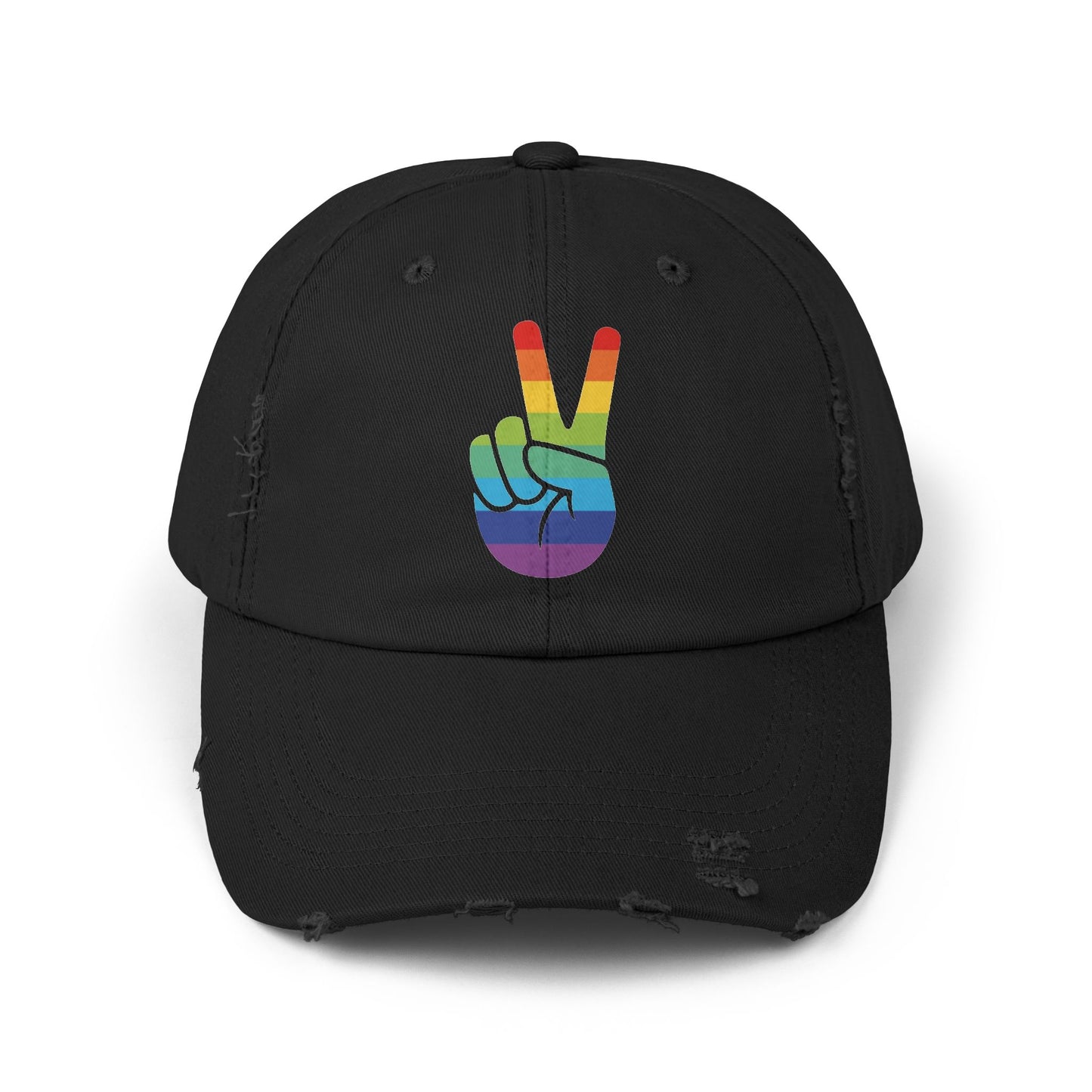 🧢🌈 Peace, Love & PRIDE Unisex Distressed Cap